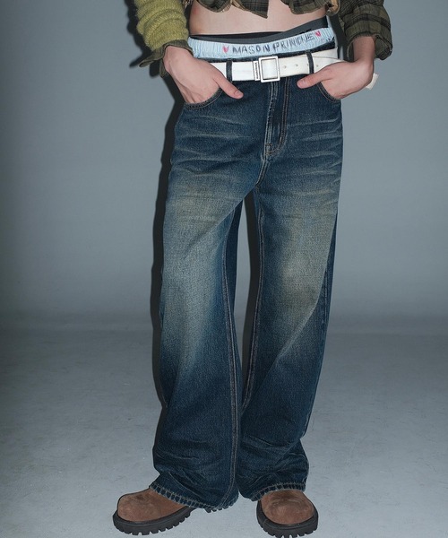 MASONPRINCE ジーンズ ルーズフィット ウォッシュ加工 デニムパンツ 