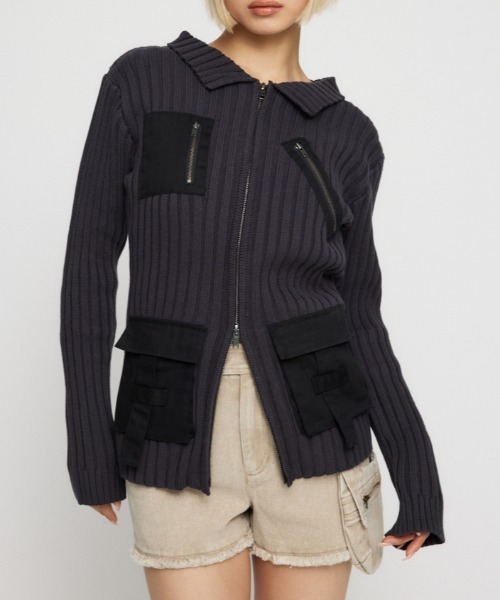LAGUA GEM COTTON POCKET ニット カーキ LAGUA GEM ニット セーター COTTON POCKET レディース