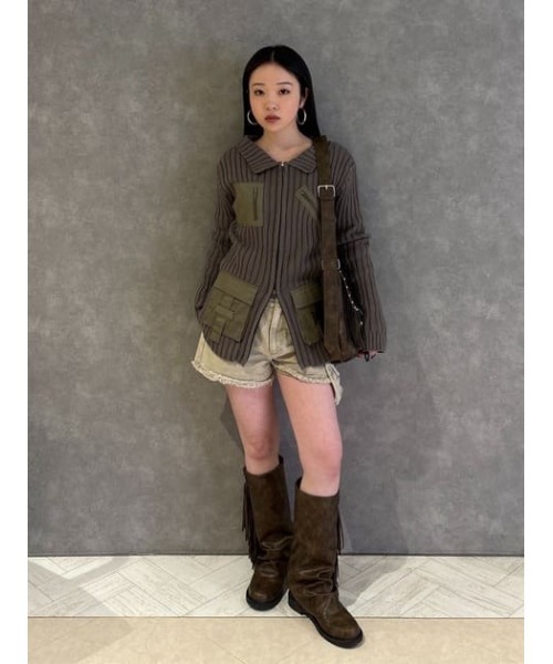 LAGUA GEM COTTON POCKET ニット カーキ LAGUA GEM ニット セーター COTTON POCKET レディース