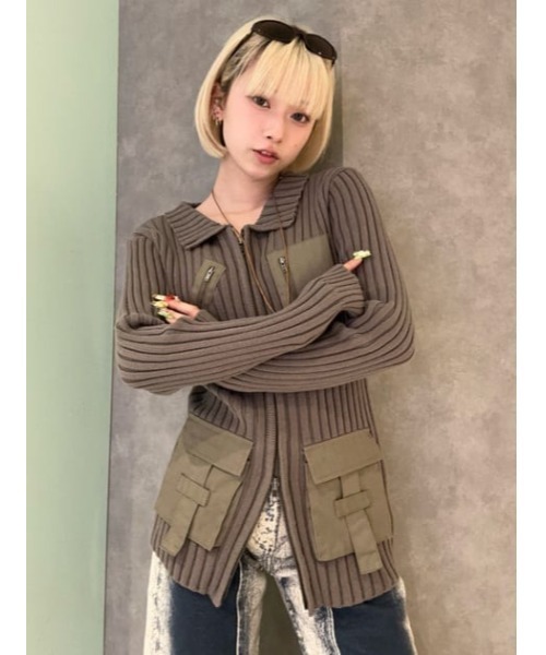 LAGUA GEM COTTON POCKET ニット カーキ LAGUA GEM ニット セーター COTTON POCKET レディース