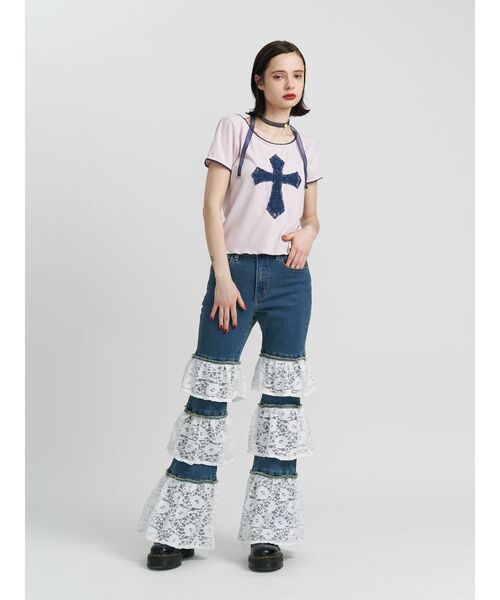 jouetie レースフリルフレアデニムパンツ レースフリルフレアデニムパンツ（デニムパンツ）｜jouetie