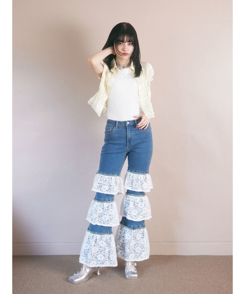 jouetie レースフリル フレアパンツ jouetie ジーンズ デニム デニムパンツ レースフリルフレア