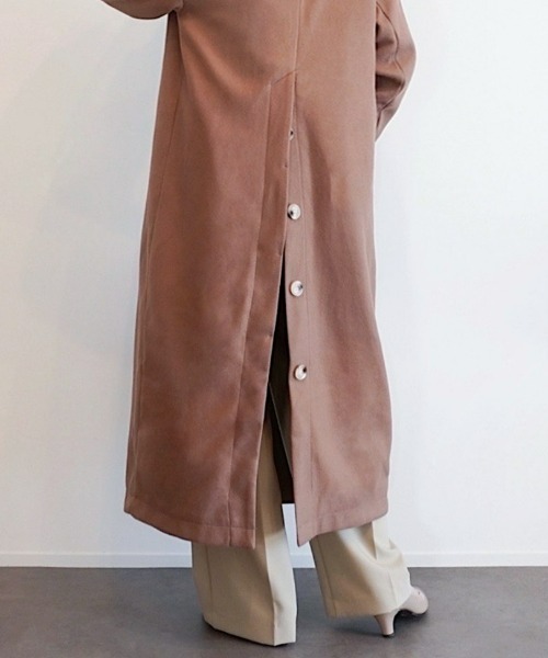 「ECRIRE」 ノーカラーコート M ベージュ レディース_画像4