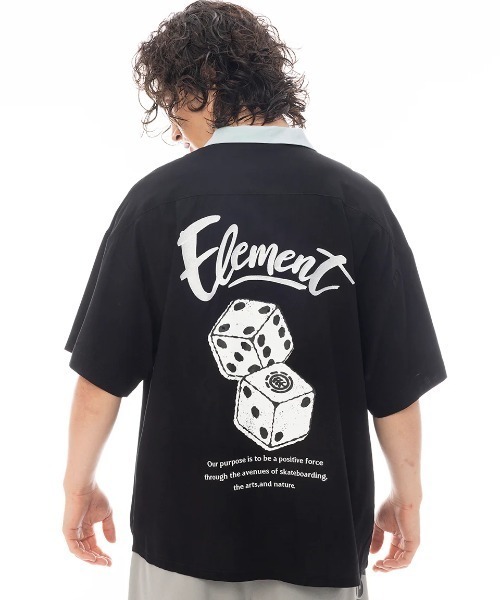 バックプリント ボーリング シャツ 半袖 XL ブラック 黒 ELEMENT（エレメント） シャツ メンズ DICE SHIRTS SS 半袖シャツ