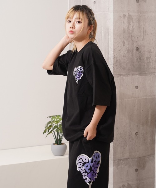 tシャツ ハート サガラ刺繍 スウェットTシャツ「セットアップ可能