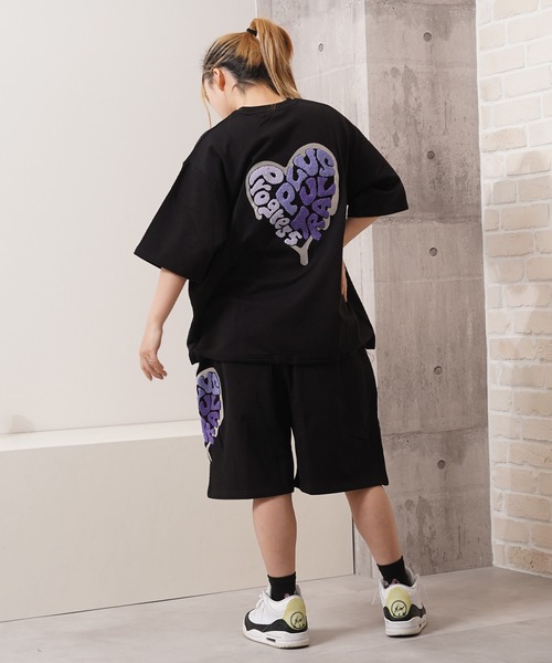 tシャツ ハート サガラ刺繍 スウェットTシャツ「セットアップ可能