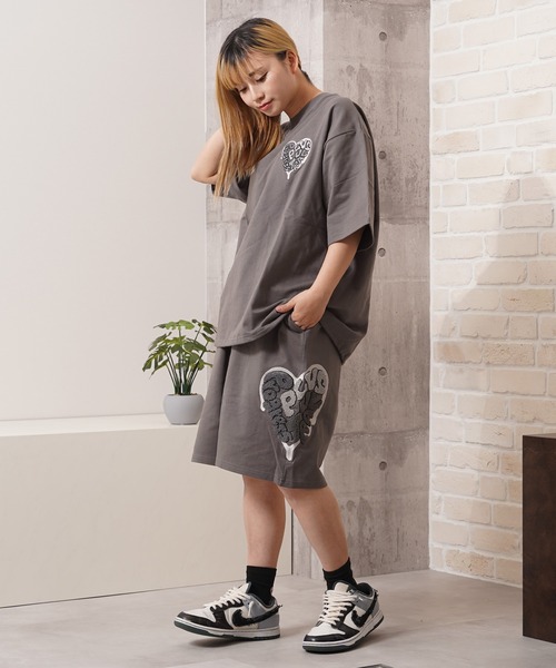 tシャツ ハート サガラ刺繍 スウェットTシャツ「セットアップ可能