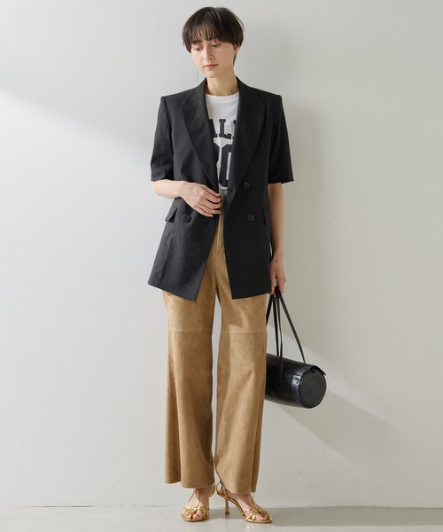 超美品☆【Whim Gazette】リネンストレッチハーフスリーブジャケット リネンストレッチハーフスリーブジャケット | Whim Gazette