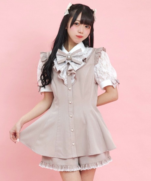 Secret Honey セットアップ ダブルラッフルレース半袖