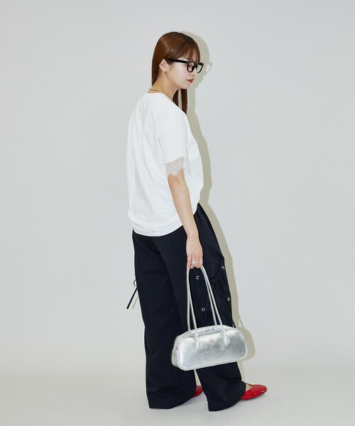 tシャツ マリークワント mary quant 袖フレアサインロゴ プルオーバー レディース MARY QUANT tシャツ マリークワント mary quant 袖フレアサイン