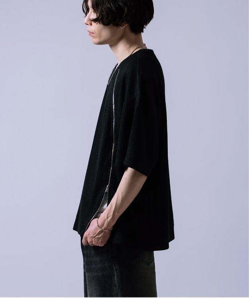 tシャツ フロントジッパー サマーニット 半袖Tシャツ メンズ