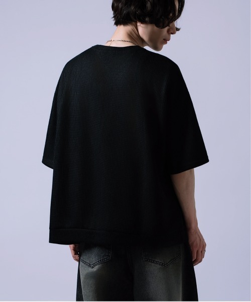 ノベルティ ブラック 半袖Tシャツ サマーニット tシャツ フロントジッパー サマーニット 半袖Tシャツ メンズ