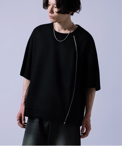 tシャツ フロントジッパー サマーニット 半袖Tシャツ メンズ