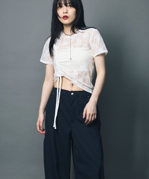 トップス Lace Shirring Tops セール】【led.tokyo】LACE SHIRRING TOPS/レースシャーリング