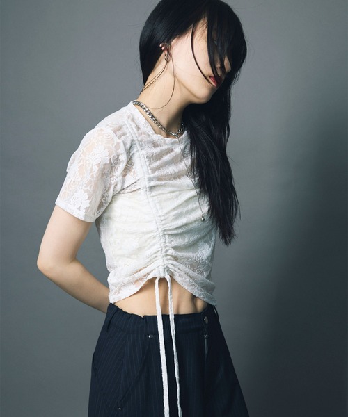 led.tokyo tシャツ 「led.tokyo」LACE SHIRRING TOPS/レース