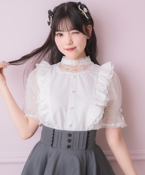 ブラウス シャツ ハートバックルシアードットブラウス レディース ROJITA ブラウス シャツ ハートバックルシアードットブラウス