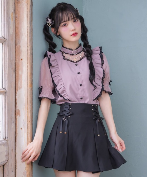 ブラウス シャツ ハートバックルシアードットブラウス レディース ROJITA ブラウス シャツ ハートバックルシアードットブラウス
