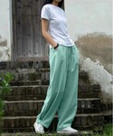 パンツ 薄手 麻混 ワイドパンツ レディースの詳細画像1