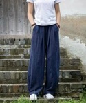 パンツ 薄手 麻混 ワイドパンツ レディースの詳細画像2