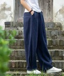 パンツ 薄手 麻混 ワイドパンツ レディースの詳細画像3