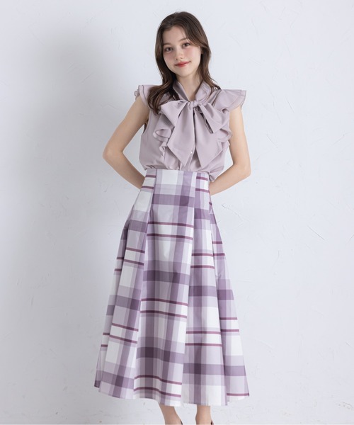 tocco closet スカート ウエストダーツチェック柄フレアスカート