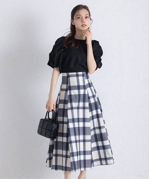 tocco closet スカート ウエストダーツチェック柄フレアスカート