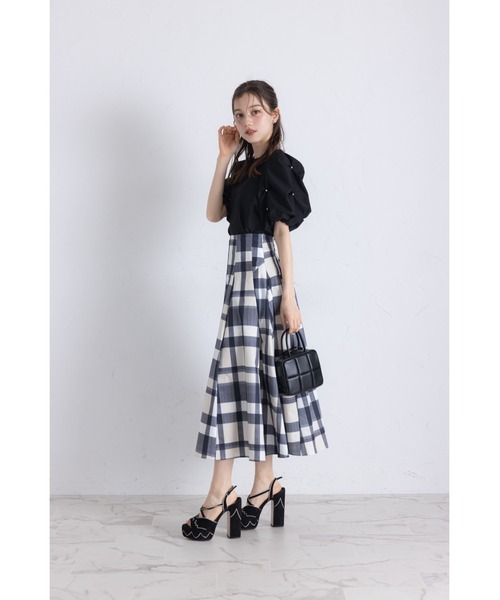 チェック柄フレアスカート ウエスト63cm tocco closet スカート ウエストダーツチェック柄フレアスカート