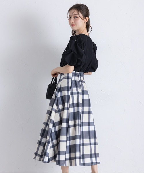 tocco closet スカート ウエストダーツチェック柄フレアスカート