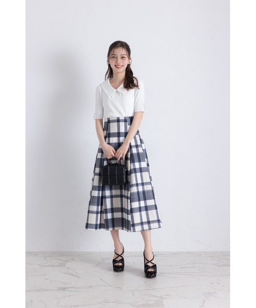 チェック柄フレアスカート ウエスト63cm tocco closet スカート ウエストダーツチェック柄フレアスカート