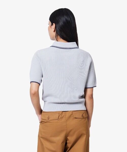 【LACOSTE】コンパクトニットポロシャツ 半袖 グレー 36サイズ LACOSTE（ラコステ） ポロシャツ ポロ 配色ライン コンパクトニット