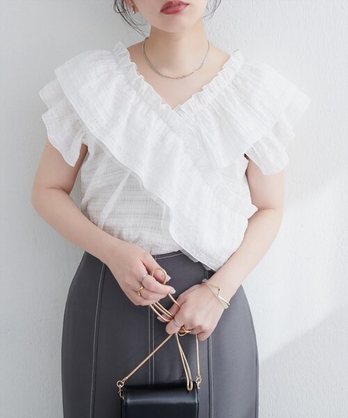 natural couture ブラウス シャツ 2WAYランダムフリルオフショル