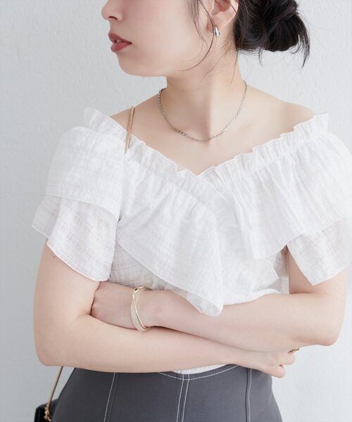 natural couture ブラウス シャツ 2WAYランダムフリルオフショル