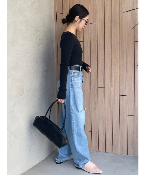 「Mila Owen」 ダメージ加工デニムパンツ 0 ブラック レディース