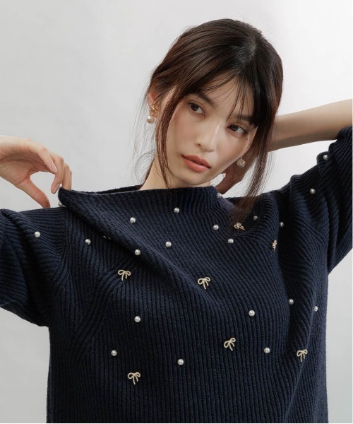 RANDA（ランダ） ワンピース 「選べる丈感」リボン×パール付きミニ