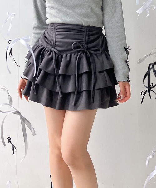 AS KNOW AS（アズノゥアズ） スカートリボンとティアードミニスカート