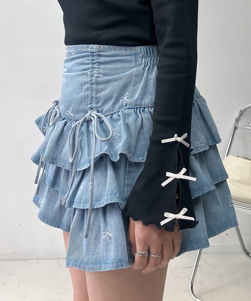 AS KNOW AS（アズノゥアズ） スカートリボンとティアードミニスカート
