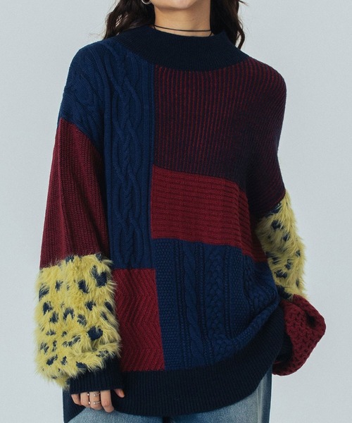 ROSE BUD（ローズバッド） ニット セーター PATCHWORK KNIT TOP