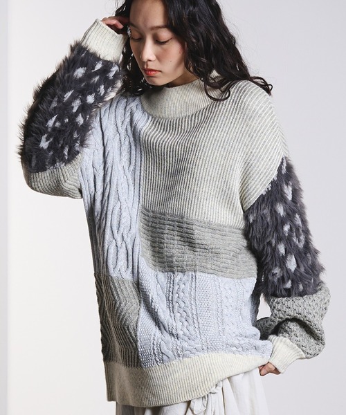 ROSE BUD（ローズバッド） ニット セーター PATCHWORK KNIT TOP