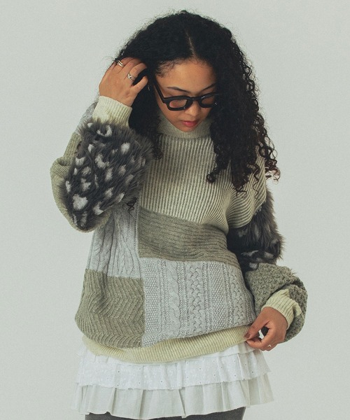 ROSE BUD（ローズバッド） ニット セーター PATCHWORK KNIT TOP