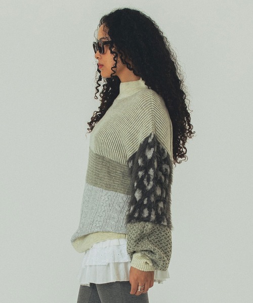 ローズバッド（ROSE BUD）/PATCHWORK KNIT TOP ROSE BUD（ローズバッド） ニット セーター PATCHWORK KNIT TOP