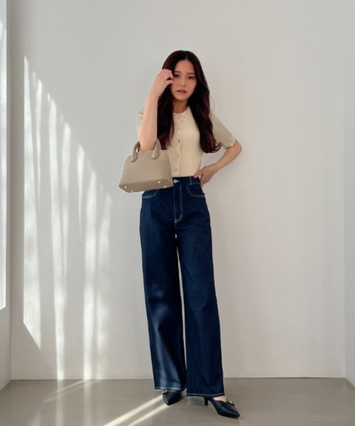 「MISCH MASCH」 7分袖ニット フリ- ベージュ レディース_画像4