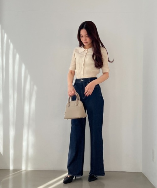 「MISCH MASCH」 7分袖ニット フリ- ベージュ レディース_画像5