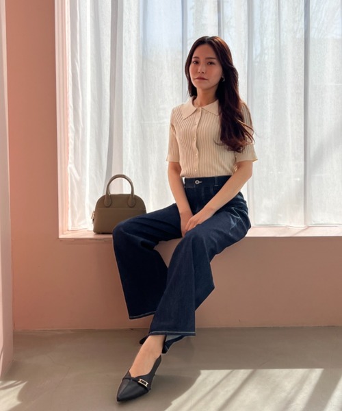 「MISCH MASCH」 7分袖ニット フリ- ベージュ レディース_画像7