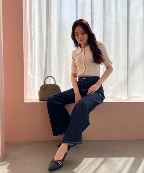 「MISCH MASCH」 7分袖ニット フリ- ベージュ レディース_画像8