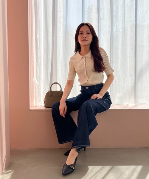 「MISCH MASCH」 7分袖ニット フリ- ベージュ レディース_画像9