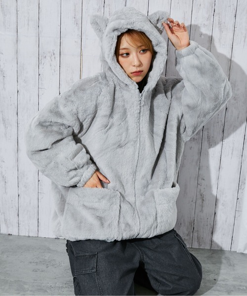 ブルゾン アウター 「アニマル耳付きフード」レディース フェイク