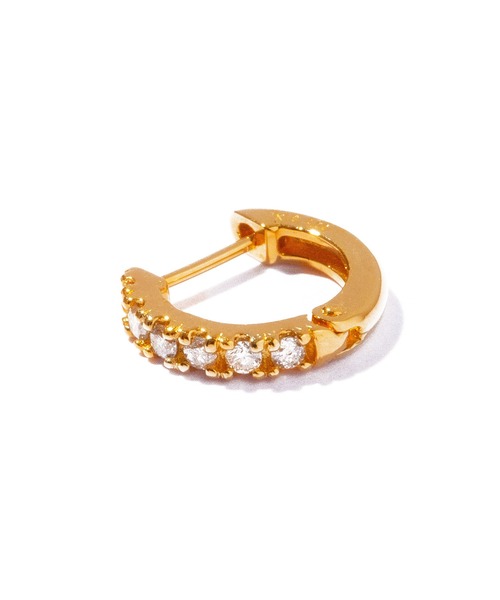 ピアス 「les bonbon」K18 half diamond hoop pierce/ハーフ ダイヤモンド フープ ピアス 片耳 レディースの画像