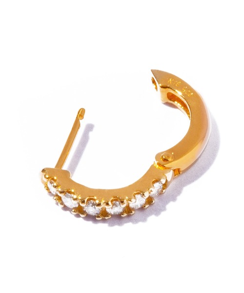 ピアス 「les bonbon」K18 half diamond hoop pierce/ハーフ ダイヤモンド フープ ピアス 片耳 レディースの画像