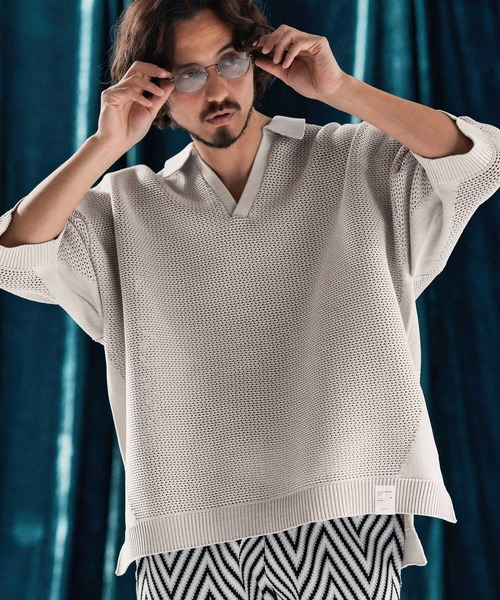 「ANGENEHM」 半袖ニット M キナリ メンズ_画像9