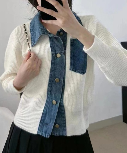 Sally Lunn ニット セーター ニットドッキングデニムシャツ レディース